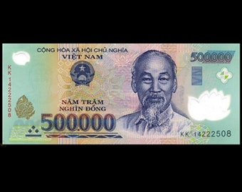 One Million Vietnam Dong: 2 pcs x 500,000 VND Polymer Banknotes (Circulated Vietnamese Currency)