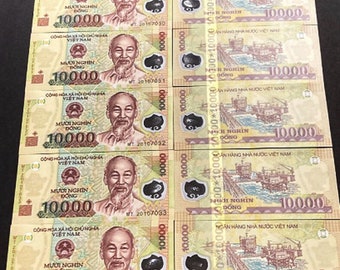 10 x 10,000 Vietnamese Dong CIR Polymer Banknotes =100,000 VND (Vietnam Currency)