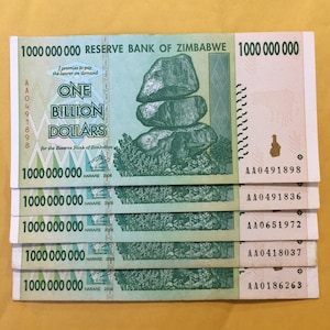 5 pcs x One Billion Dollar Zimbabwe CIR 2008 Banknotes