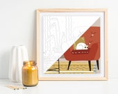 Cuddly Cat Living Room Paint by Number Digital Download / Afternoon Indoor Kids Activity / Adult Coloring Kit / Hygge DIY Modern Art Print