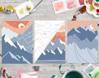 Cotton candy landscape paint by number kit/mountain paint by number/DIY home decor/adult coloring kit/modern paint by number