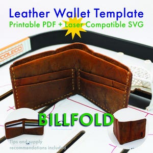 Läderplånbok SVG + PDF-mall Digital nedladdning: Billfold