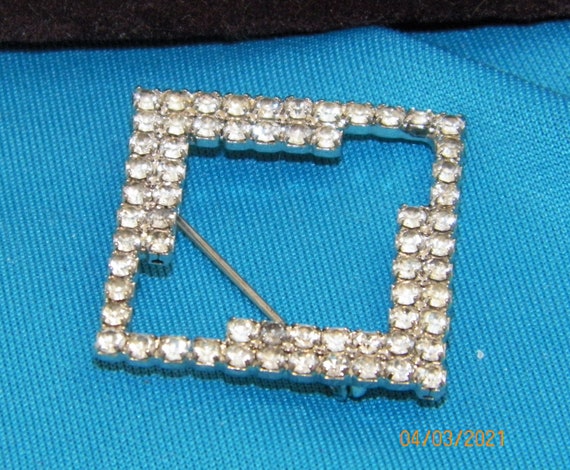 Vintage Rhinestone Brooch, Art Deco Square Pin, L… - image 3