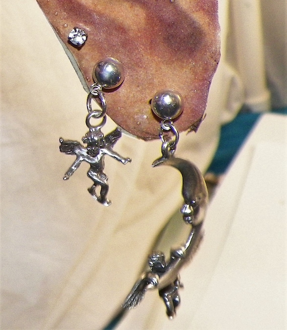 Vintage Hoop Earring 925 Angel Hanging from the M… - image 4