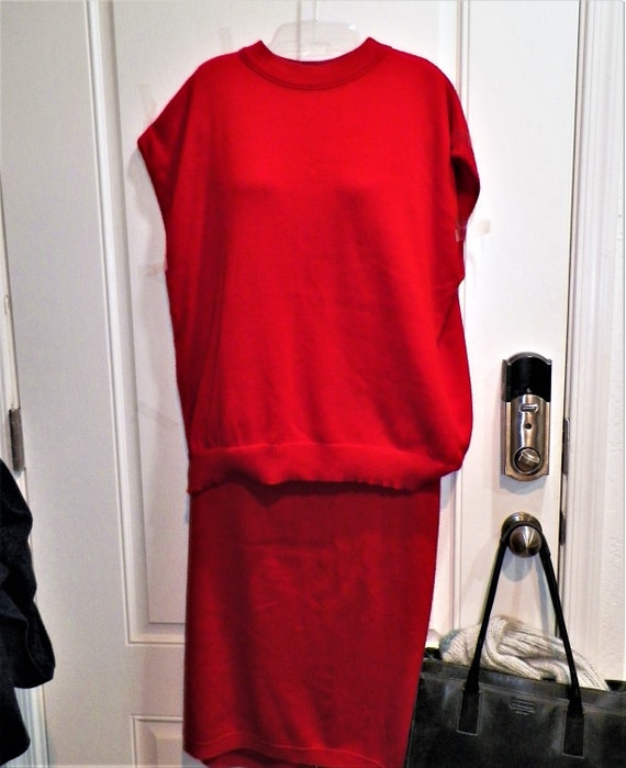 Vintage Crimson Red Sweater Maxi Skirt Set, 1980s… - image 3