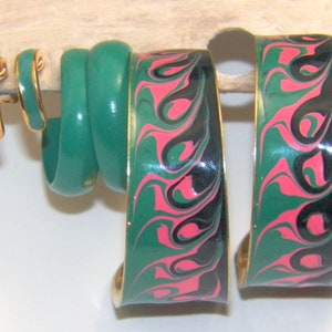 Small Hoop Earrings with Statement Earrings:  Vintage Hoops Ear Curation 3 Pairs Turquoise and Pink 3/8” to 1 1/4” Diameter Mini Huggie Hoop