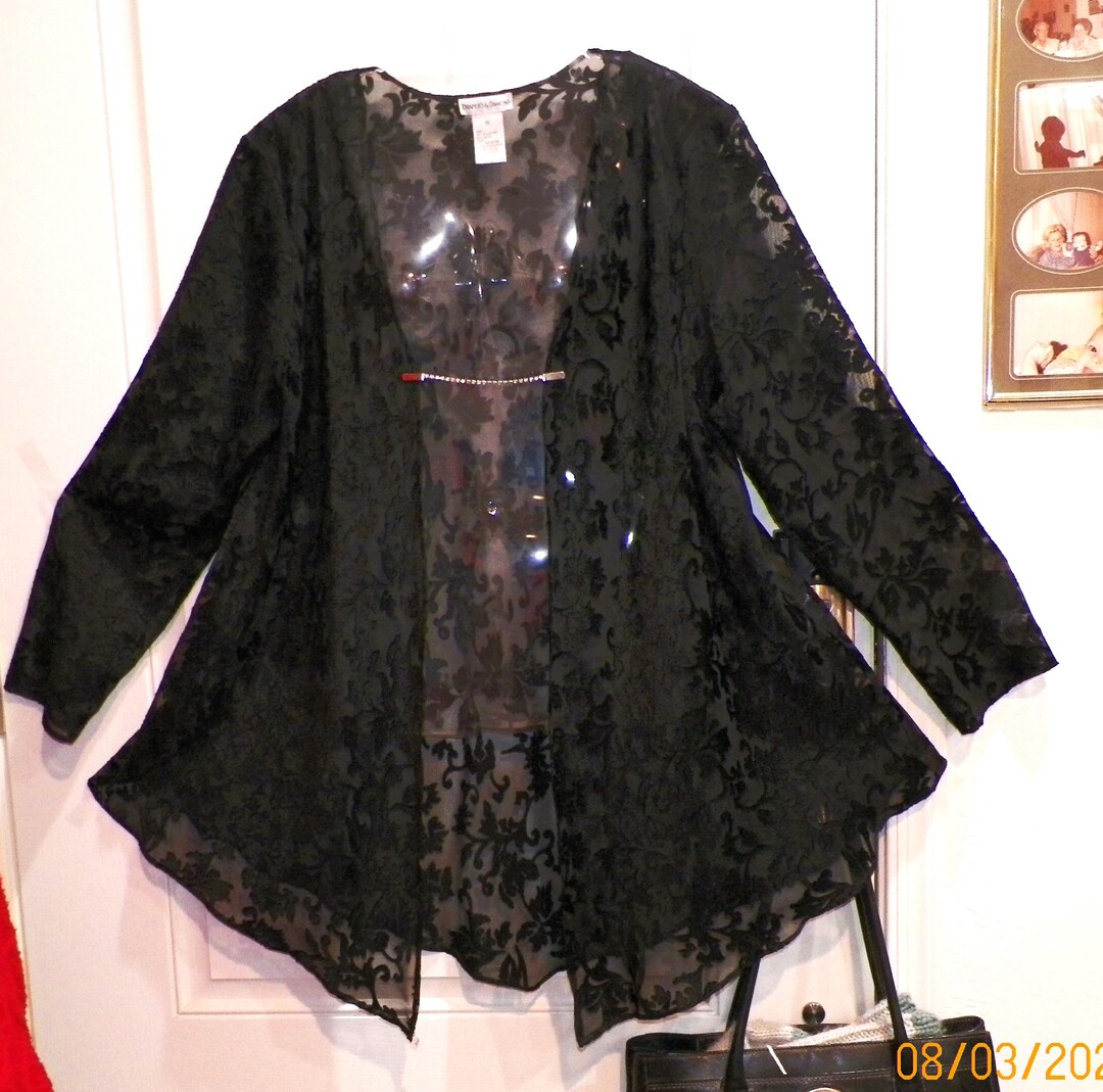 Vintage Black Lace Evening Jacket Sheer Long Sleeve Flaired - Etsy