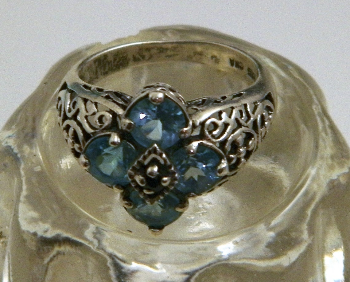 Vintage CNA Blue Topaz & Sapphire 925 Sterling Silver Filigree Ring ...