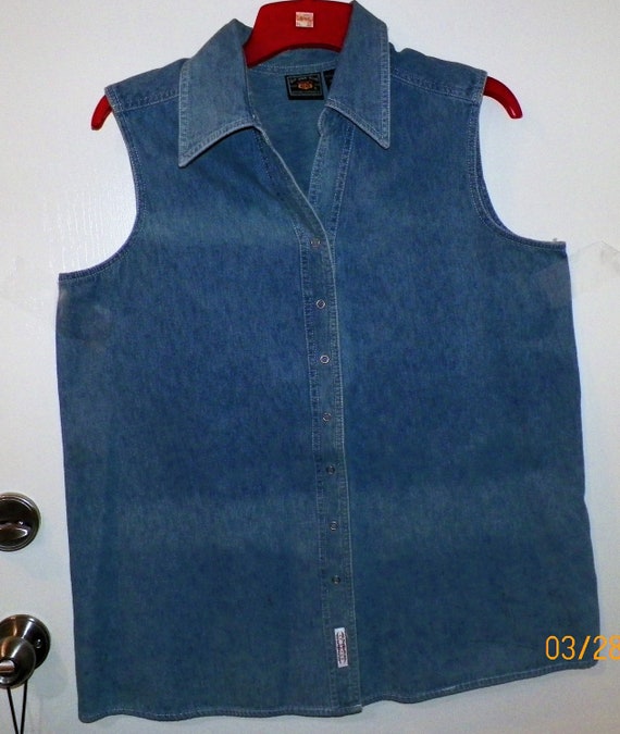 1990s Blue Denim Vest, Lady's Vintage Sleeveless R