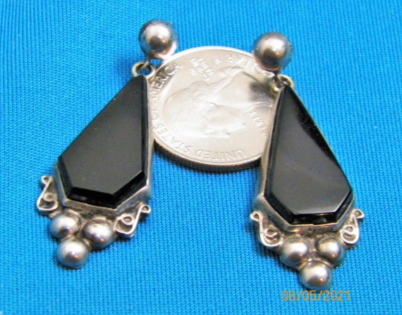 Vintage Black Onyx Sterling Silver Polygon Shape … - image 4