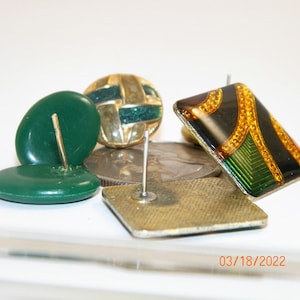 Vintage Emerald Green Stud Earrings Set, Enameled Emerald Green and Black Square, Enameled Sage and Emerald Round and Emerald Acrylic Oval