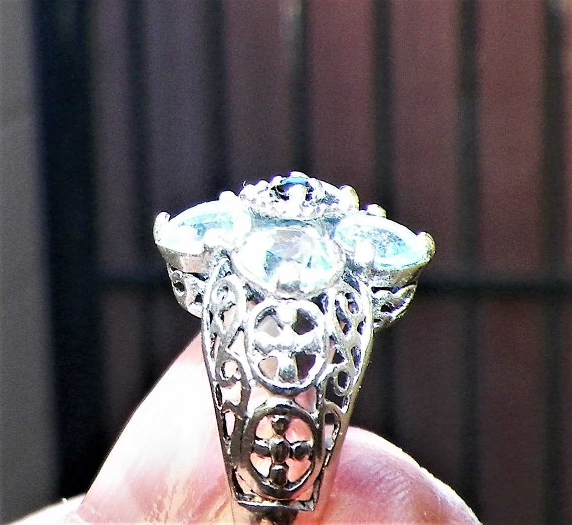 Vintage CNA Blue Topaz & Sapphire 925 Sterling Silver Filigree Ring ...