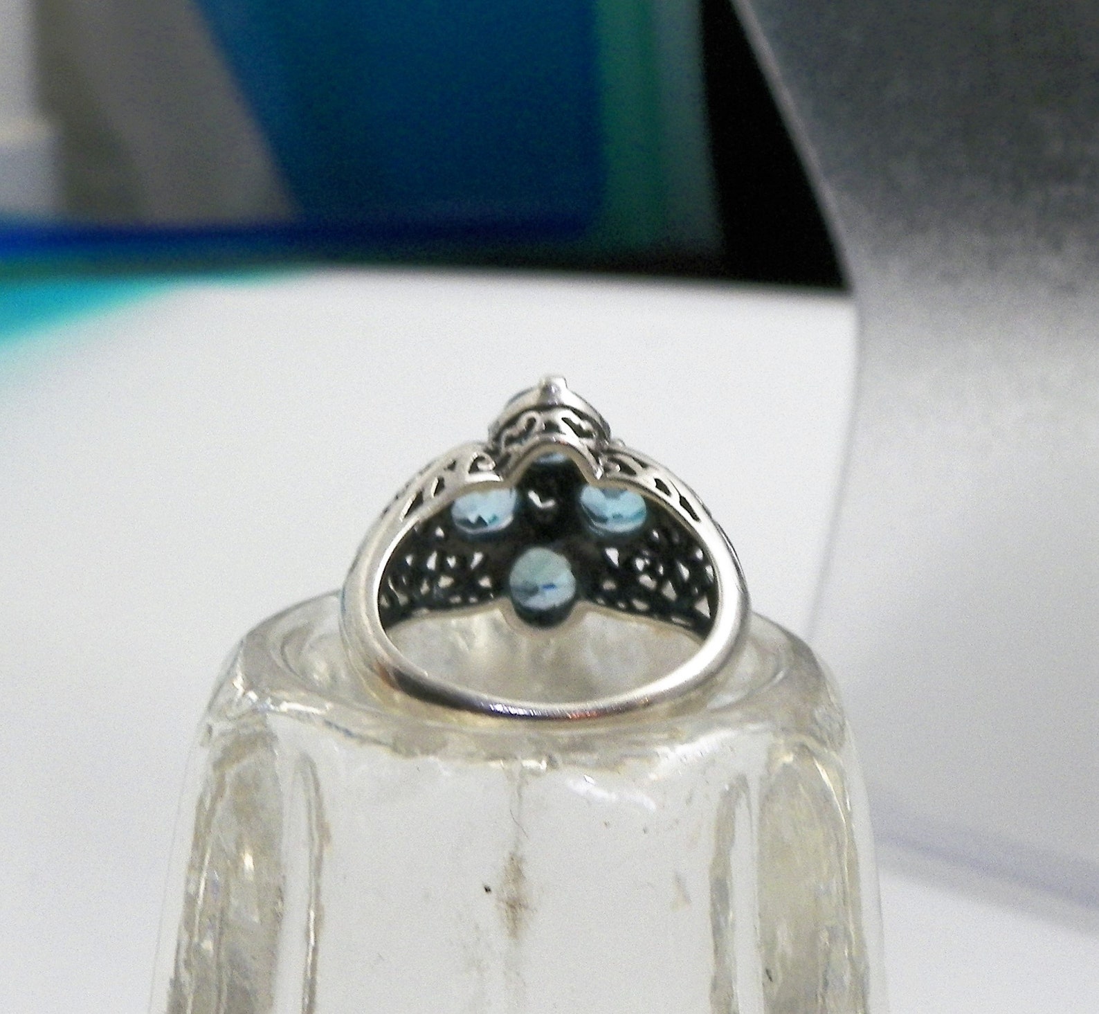 Vintage CNA Blue Topaz & Sapphire 925 Sterling Silver Filigree Ring ...