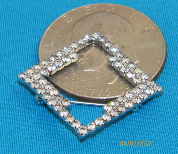 Vintage Rhinestone Brooch, Art Deco Square Pin, L… - image 4