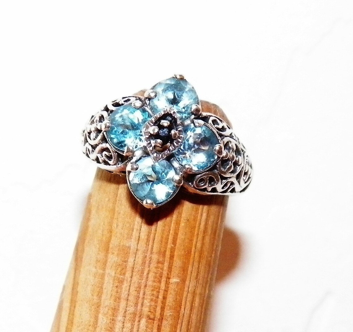Vintage CNA Blue Topaz & Sapphire 925 Sterling Silver Filigree Ring ...