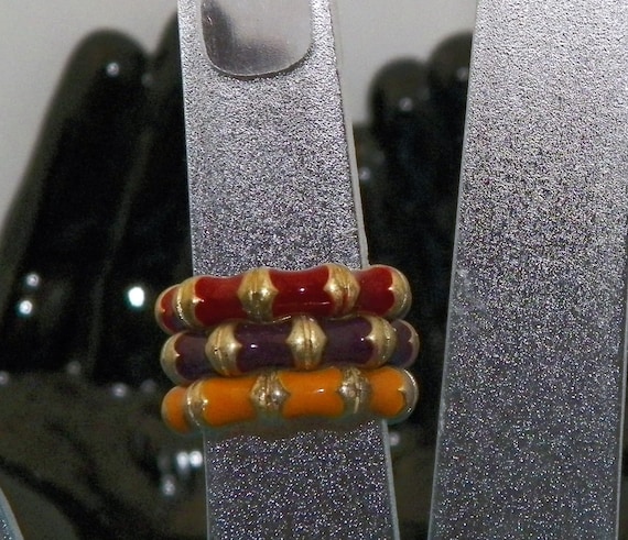 STACKING RINGS 3 Trendy Enameled Jewel Tone Stackable… - Gem