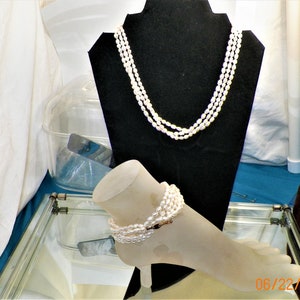 Vintage 18" Six Strand Baroque Ivory Rice Pearl Necklace or 3 Strand 36" Rope or 3 Strand Necklace with an Anklet/Bracelet, Retro Gift