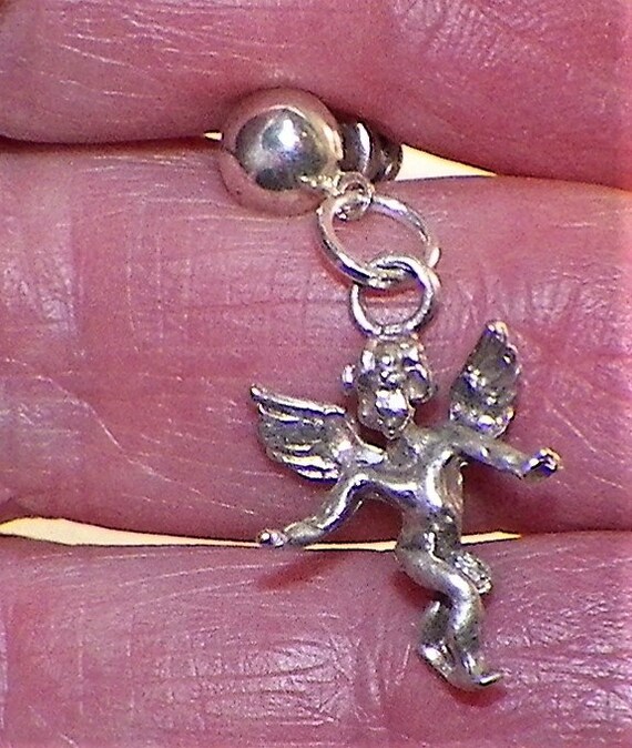 Vintage Hoop Earring 925 Angel Hanging from the M… - image 7