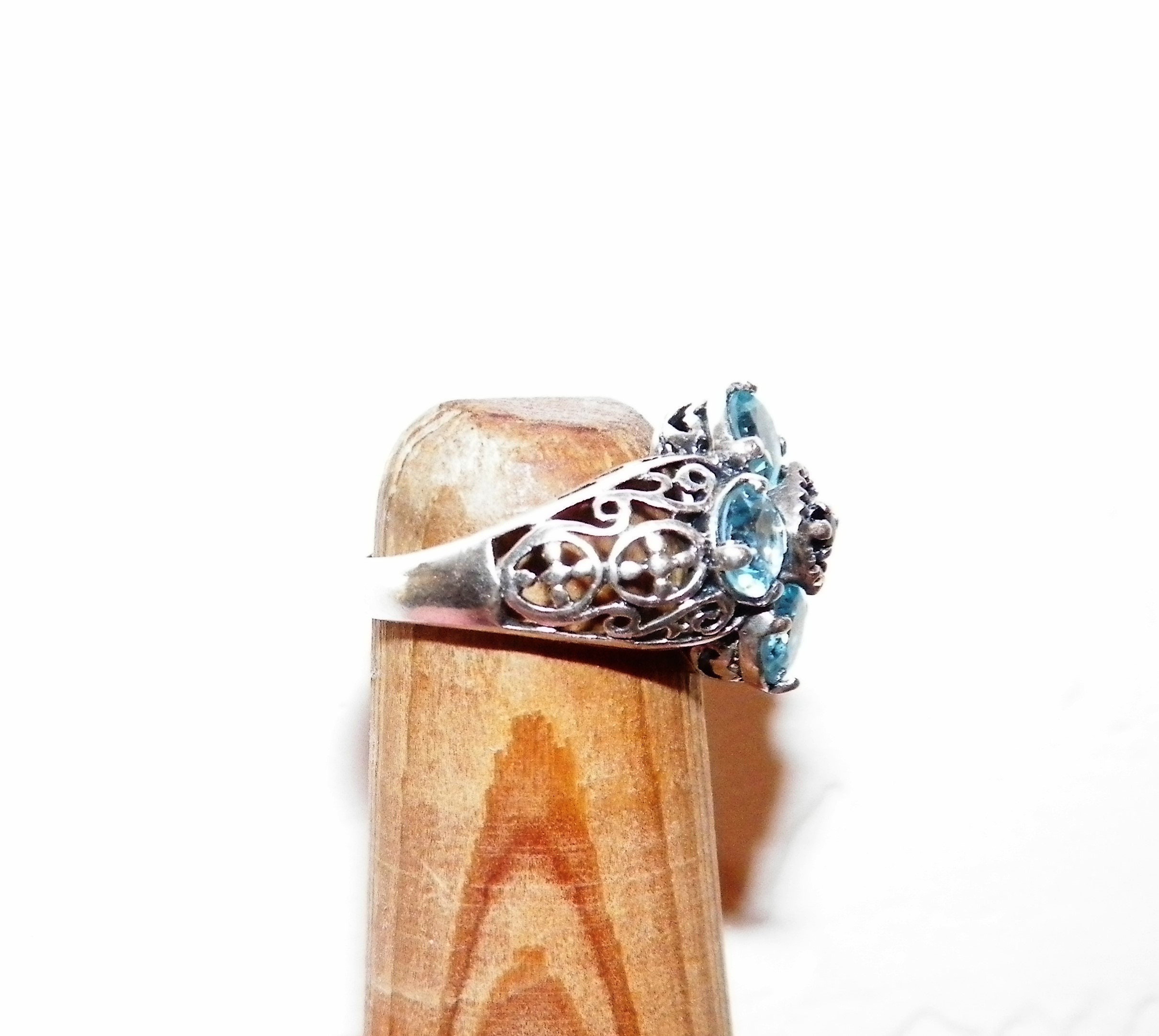 Vintage CNA Blue Topaz & Sapphire 925 Sterling Silver Filigree Ring ...