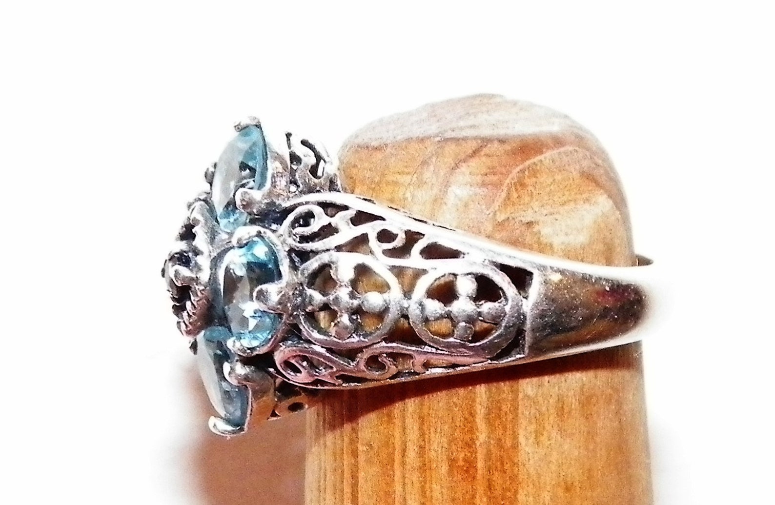 Vintage CNA Blue Topaz & Sapphire 925 Sterling Silver Filigree Ring ...