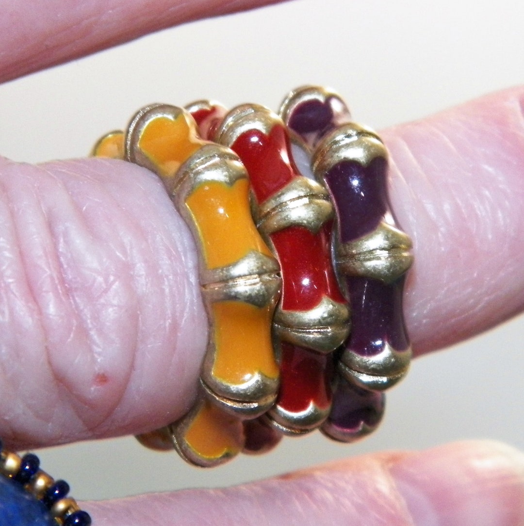 STACKING RINGS 3 Trendy Enameled Jewel Tone Stackable Rings Size 8 1/2 ...