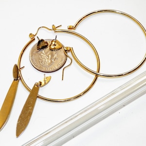 Hoop Earrings, Vintage Hearts, Daggers and Hoops 3 Pair Set Statement Hoops, Dangling Daggers, Small Hearts  All Gold Tone Vintage 70s-80s