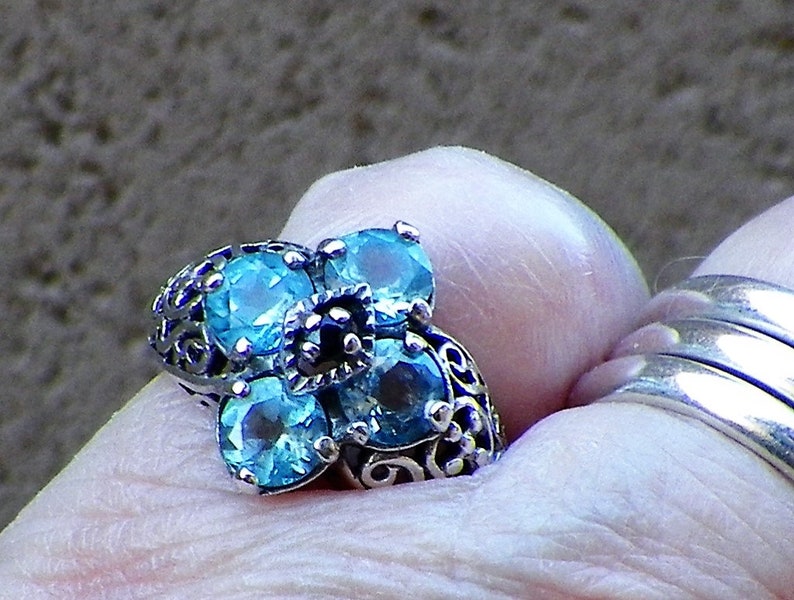 Vintage CNA Blue Topaz & Sapphire 925 Sterling Silver Filigree Ring ...