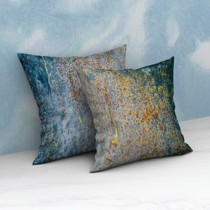 Faux Suede Blue Rust Throw Pillow Case, Abstract, Contemporary | Gold Blue Acrylic Acid Art Accent Decorative 14x14 16x16 18x18 20x20