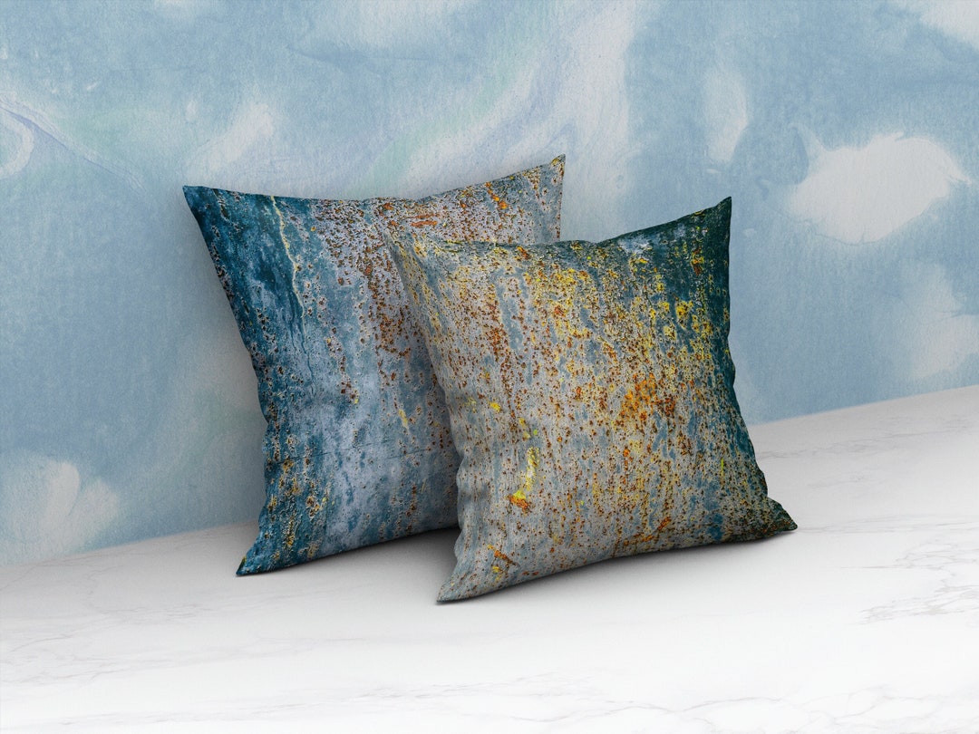 Faux Suede Blue Rust Throw Pillow Case Abstract Contemporary Etsy