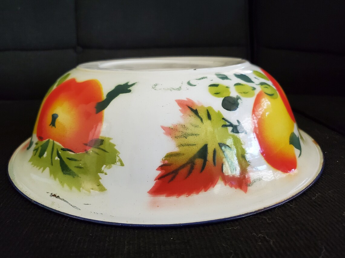 Vintage Enamel Fruit Bowl Large Etsy