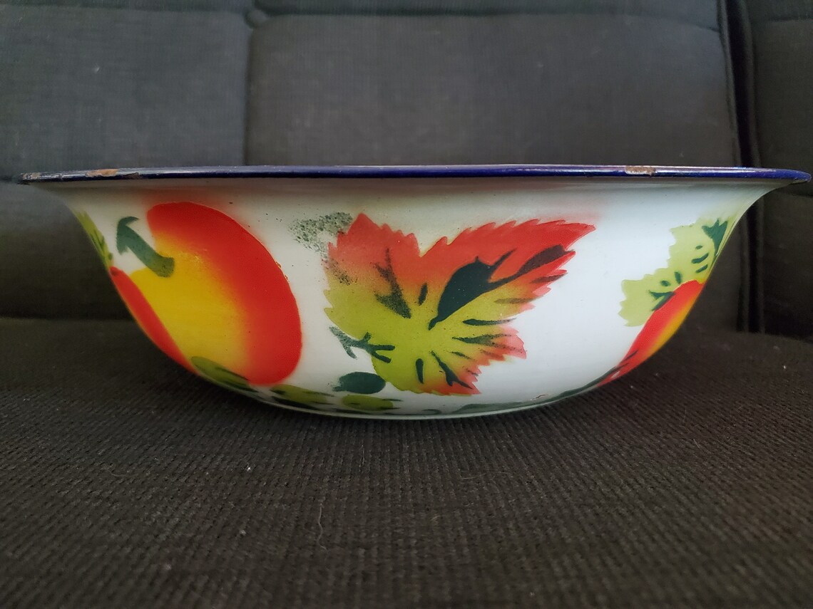 Vintage Enamel Fruit Bowl Large Etsy