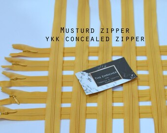 Invisible zipper, YKK Zipper, Wholesale invisible zipper ,zipper for skirt, invisible Zippers, Concealed zip, Mustard concealed zipper