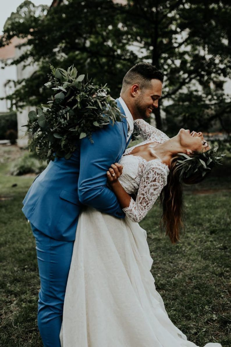 Boho V Back Lace Separates Wedding Gown TWA4962