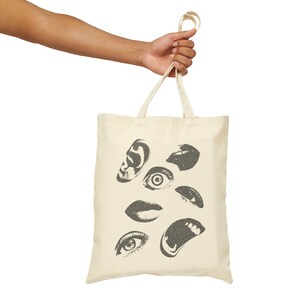 Eyes & Lips Canvas Tote Bag, Shopping Bag, Black and White, Cotton Bag, Eco Friendly, 100% Cotton, Canvas Bag, Gift For Her, Friends Gift