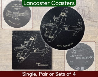 Lancaster Slate Coasters - Round/Square - Personalise | WW2 Aircraft | Royal Air Force RAF Bomber Gift | Military History | Memorabilia