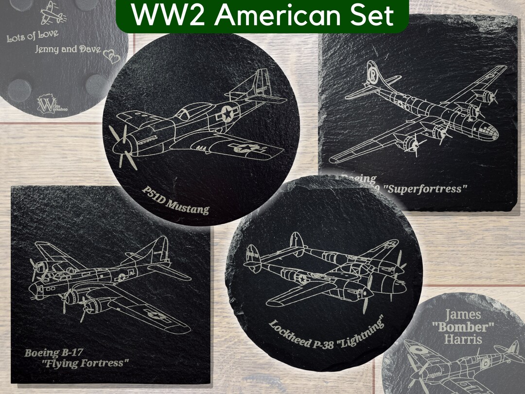 Usaf Coasters WW2 American Aircraft 4xslate Round/square Coasters Personalise ...