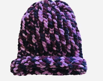 Loom Knitted Purple Beanie For Teenager Winter Hat | Hand knitted beanie | Beanie | Winter Beanie