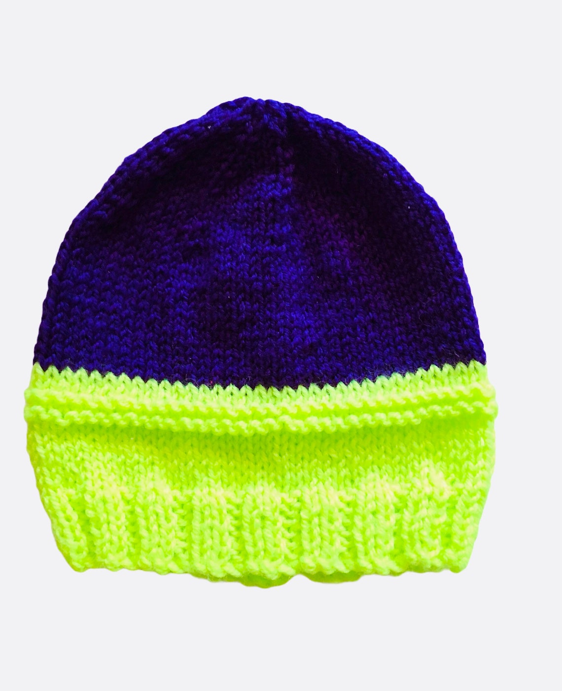 Hand gestrickte Lila und Grüne Wolle Beanie Hand gestrickte | Etsy