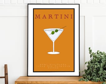 Martini Cocktail Art Print: Retro Bar Wall Decor (Digital Download)