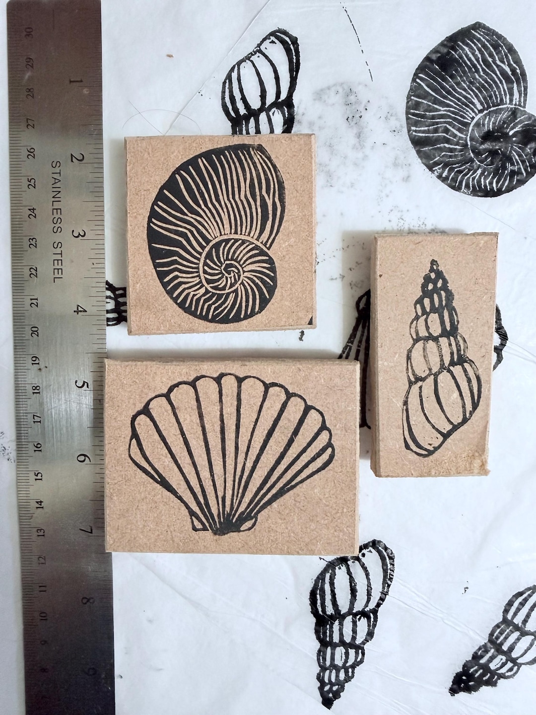Shell Set X3| Rubber Stamps | Lino Stamps | Mounted | Unmounted - Etsy UK