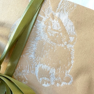 Emballage cadeau lapin blanc, papier d’emballage imprimé à la main, emballage cadeau, emballage cadeau de luxe, emballage cadeau écologique
