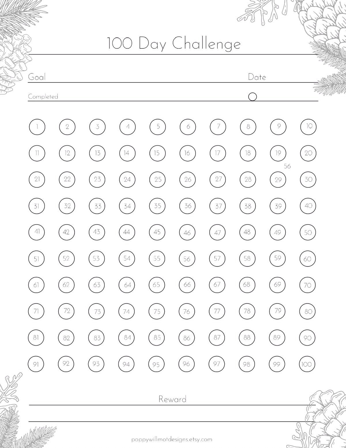 100 Day Challenge Minimalist Printable PDF Template Organisation and ...