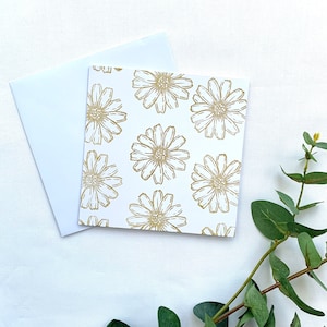 Cartão de felicitações em margarida dourada, vale-presente, cartão em branco, cartão reciclado, vales-presente no Reino Unido, vales-presente para homens, vales-presente on-line, cartão em branco