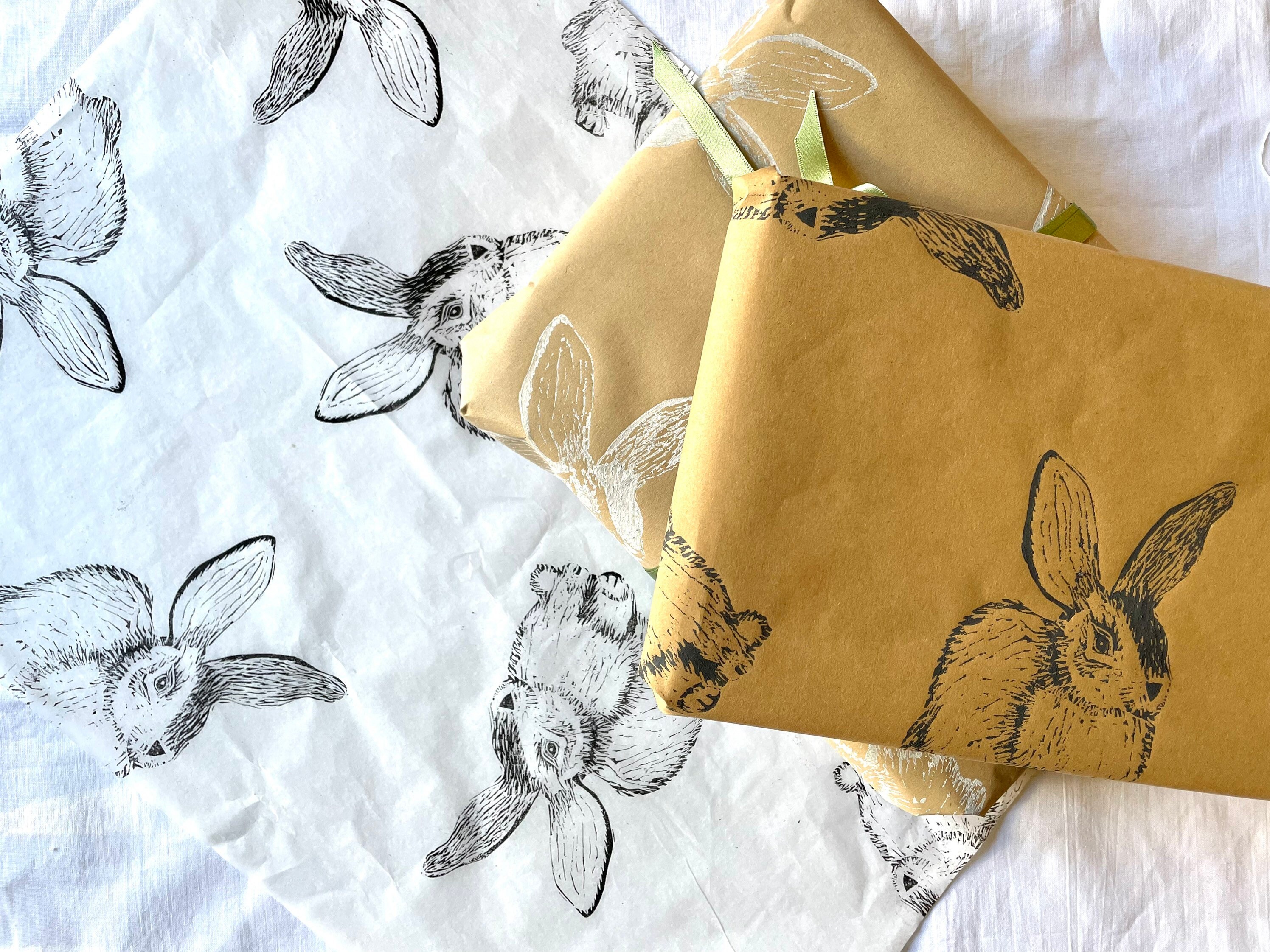 Handprinted Bunny Rabbit Tissue Paper: Eco-friendly Gift Wrap (3 Sheets ...