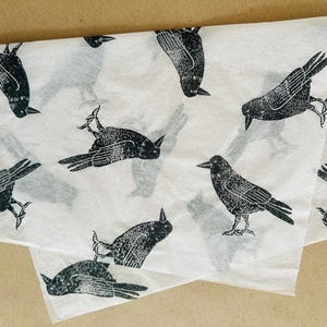 3 x carta velina ecologica stampata a mano raffigurante un corvo/un corvo imperiale, carta velina, carta da regalo, imballaggio, graziosa confezione.
