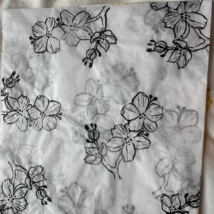 3 x ramo di fiori di ciliegio Carta velina ecologica stampata a mano, carta velina, carta da regalo, confezione, graziosa confezione.
