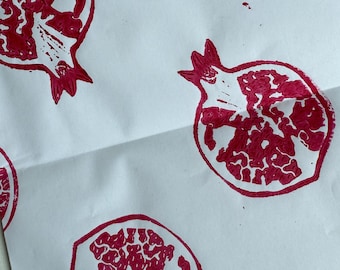Handprinted Pomegranate Gift Wrap | Luxury Eco Wrapping Paper