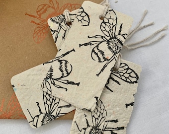 Gift tags, handmade paper tags, swing tags, recycled paper Bee
