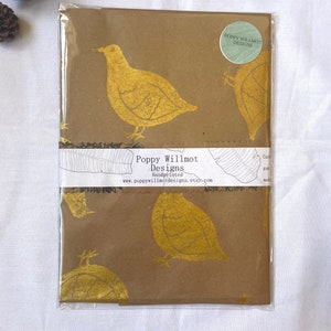 Emballage cadeau Golden Partrigde, papier d’emballage imprimé à la main, emballage cadeau, emballage cadeau de luxe, emballage cadeau écologique