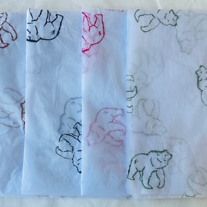 3 x carta velina ecologica stampata a mano a forma di orso, carta velina, carta da regalo, imballaggio, bella confezione.